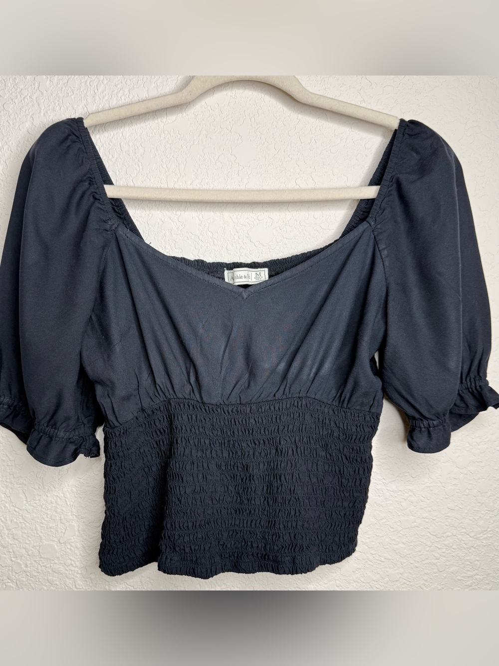 Abercrombie & Fitch Black Crop Shirred Top Size M Puff Short Sleeve Blouse